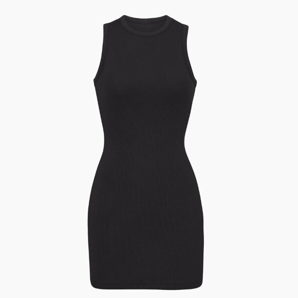 NWT SKIMS Cotton Rib Tank Dress Soot Black Ribbed - Picture 1 of 4